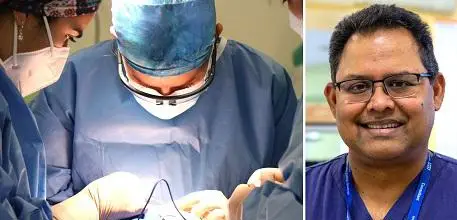 Photo of sugery next to photo of Professor Bhaskar Somani 