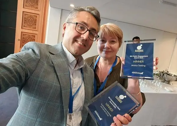 Dr Ali Roghanian and Professor Jessica Teeling with their awards