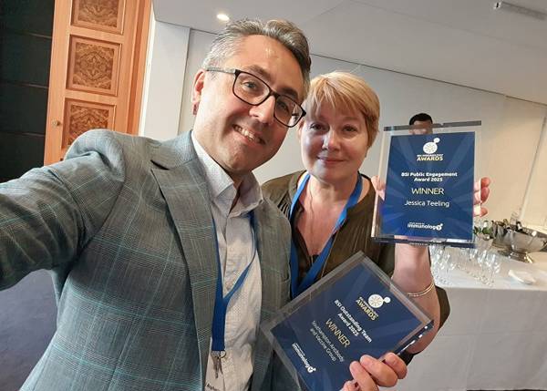 Dr Ali Roghanian and Professor Jessica Teeling with their awards