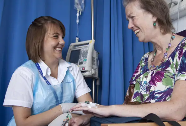 Cancer patient with nurse