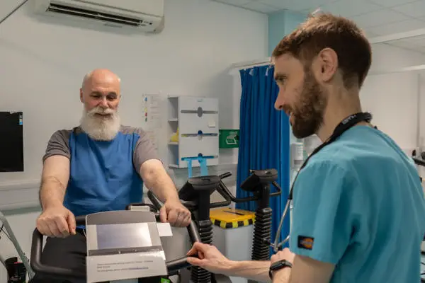 participant on an exercise bike