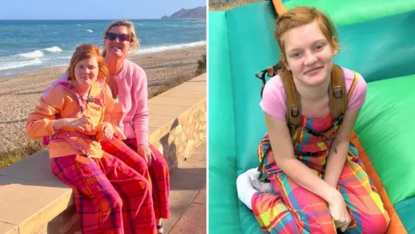 Hana Young and Tilly at the beach (left) and Tilly at soft play (right)