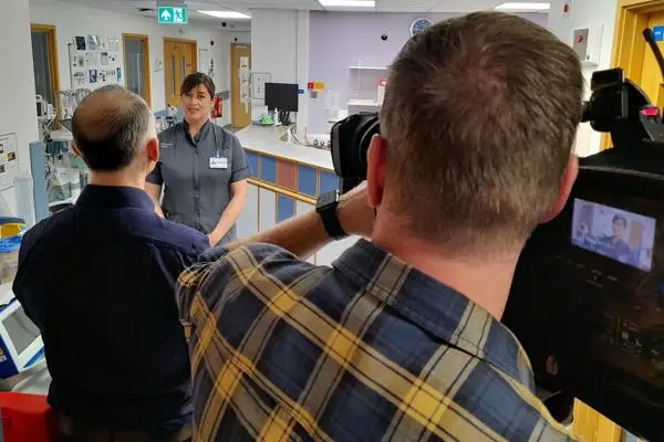 Lead Research Matron Lisa Berry is interviewed by BBC’s Alastair Fee.