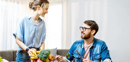 Young couple eating healthy food